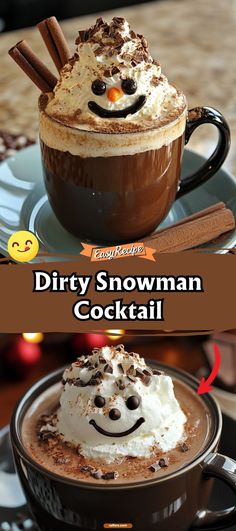 two pictures of hot chocolate drink with whipped cream