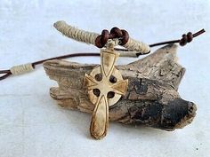 Leather Surfer Necklace with Bone Cross Pendant and Hemp | eBay Casual Brown Jewelry As Gift, Artisan Adjustable Cross Jewelry, Adjustable Unique Cross Jewelry, Unique Adjustable Cross Jewelry, Adjustable Cross Necklace For Festivals, Casual Cross Jewelry For Gifts, Casual Cross Jewelry Gift, Handmade Casual Pendant Necklace, Handmade Brown Casual Jewelry