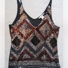 H&M Multi Color Sequined Knit Top Tank Top Black Sleeveless Size Xsmall Xs New Silver Sequined Tank Top, Silver Sleeveless Top For Night Out, Sleeveless Evening Tops For Fall, Sleeveless Tops For Night Out In Fall, Tank Top For Fall Party, Fall Party Tank Top, H&m V-neck Top For Night Out, Sleeveless Tank Top For Fall Party, Black Sleeveless Top For Party Season