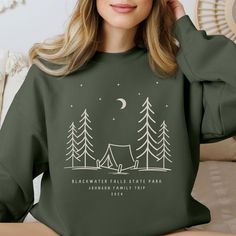 Ideal for any Outdoor Family Adventure, our Adult and Youth sized sweatshirts are a heavy-mid weight blend of pure comfort. Made from polyester and cotton, the designs come out looking fresh every time.  .: Fabric blend is 50% cotton and 50% polyester (8.0 oz/yd² (271.25 g/m  while the heather sport colors are 60% polyester and 40% cotton, making these sweatshirts the perfect choice for those cooler months. .: Adult and Youth sizes are double-needle stitched at the shoulder, armhole, neck, waistband, and cuff seams adding top-tier durability.  .:These sweatshirts are also free of side seams and have a pearlized tear-away label to prevent any added irritation.   .: Made using 100% ethically grown US cotton. Gildan is also a proud member of the US Cotton Trust Protocol ensuring ethical and s Fall Crew Neck Sweatshirt For Outdoor, Fall Outdoor Crew Neck Sweatshirt, Cotton T-shirt For Outdoor Activities In Fall, Fall Crew Neck Sweatshirt For Adventure, Fall Crew Neck Sweatshirt For Hiking, Fall Hiking Crew Neck Sweatshirt, Fall Hiking Sweatshirt Crew Neck, Long Sleeve T-shirt For Fall Adventure, Fall Hiking Sweatshirt With Letter Print