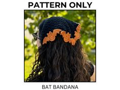 Hair Scarf Vintage, Bandana Crochet Pattern, Bat Applique, Spooky Hair, Bandana Crochet, Crochet Bat, Crochet Bandana, Crochet Xmas, Cute Bat