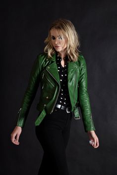 We love this green leather. The cactus green Commando leather jacket has arrived. Green Long Sleeve Biker Jacket, Green Leather Jacket With Zipper, Green Leather Jacket With Zipper Closure, Green Leather Biker Jacket With Long Sleeves, Green Leather Biker Jacket For Spring, Green Biker Leather Jacket For Fall, Fitted Green Leather Jacket With Long Sleeves, Green Fitted Biker Jacket, Green Biker Jacket For Fall