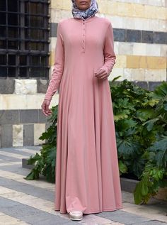 Shirtdress Abaya with Godets - Abayas - Women Modest Long Sleeve Maxi Dress With Buttons, Modest Dresses With Button Cuffs, Long Dress With Modesty Panel, Burqa Design, Burqa Designs, Dark Maroon, Muslim Women Fashion, Clothing Sites, Beautiful Streets