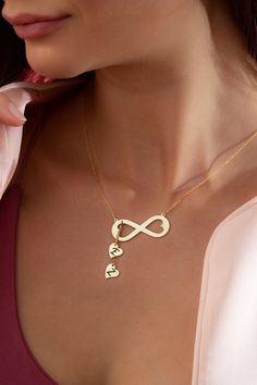 14k 18k 10k Solid Gold Infinity Necklace, Tiny Gold Heart Initial Letter Necklace, Personalized Jewelry Birthday Gift for Mom FEATURES * Solid Gold (real gold, not gold plated or gold filled material) * Gold Karat: 10K (417) - 14K (585) - 18K (750) (optional) * Pendant Height: 0.35 Inches (0.90 cm) * Pendant Width: depending on the text * Available Gold Color: Yellow gold, rose gold and white gold (optional) Wholesale requests are welcome. Our gold necklaces are perfect choice for a Christmas, M Elegant Open Heart Birthday Jewelry, Gold Double Heart Jewelry For Birthday Gift, Double Heart Gold Jewelry For Birthday, Yellow Gold Necklace With Heart Charm For Birthday, Initials Heart Pendant Jewelry For Birthday, Yellow Gold Name Necklace For Valentine's Anniversary, Valentine's Day Yellow Gold Name Necklace For Anniversary, Elegant Infinity Necklaces For Birthday, Personalized Yellow Gold Infinity Jewelry