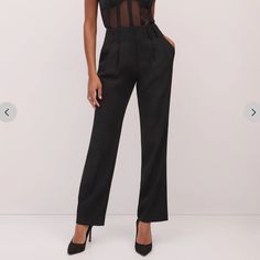 High Waist. Straight-Leg. Pleats. Zip Fly And Hook Closure. Belt Loops. Pockets. Fitted Dress Pants For Night Out, Chic Tapered Leg Pants For Date Night, High Waist Formal Pantsuit With Pockets, Sleek Fitted Pantsuit With High-waisted Pants, Sleek Fitted High-waisted Pantsuit, Classic Pantsuit For Night Out, Sleek Tailored Dress Pants For Night Out, Tailored High Waist Pantsuit With Pockets, Tailored High-waist Pants For Workwear