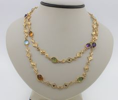 GORGEOUS unique 14K yellow gold necklace with multiple stones. The necklace includes Citrine, Blue Topaz, Amethyst and Peridot. Perfect gift for your loved one! This necklace is elegant yet simplistic, perfect for everyday wear.  The chain is 14K yellow gold and measures 30.50 inches long. The necklace weighs: 26.2 g Will be placed into a suitable gift box Free shipping within the U.S. Larchmont Ny, Amethyst And Peridot, 14k Yellow Gold Necklace, Yellow Gold Necklace, Wedding Jewellery Necklace, Ring Fit, Wedding Necklace, Blue Topaz, Citrine