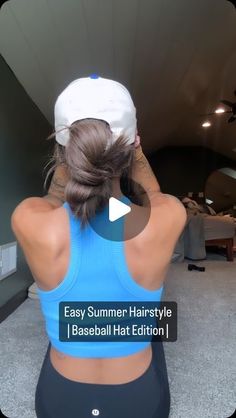 Cort Anderson on Instagram: "Off to the pool! So here is another easy baseball hat hairstyle  . #hairstyles #hairstyletutorial #baseballhat #easyhairstyles #easyhairstyle #hathairstyle #hairtutorial #hairextensions #hairstyling #hairstyleoftheday" Ponytail With Baseball Hat, Hair With Baseball Hat How To Wear, How To Style Hair With Baseball Hat, Hairstyle With Hats, Hat Updo Hairstyles, Baseball Hairstyles For Women, Cute Ball Cap Hairstyles, Cute Baseball Hat Hairstyles, Cap Hairstyles Long Hair