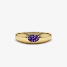 This 14k Gold Dome ring features a stunning 6x4MM oval cut amethyst in a deep, rich purple tone. The stone is bezel set on a high-polish 14k gold dome band, which adds a luxurious touch to the ring. The amethyst is a birthstone of February, and it symbolizes wisdom, courage, and stability. The oval cut of the amethyst gives a classic and elegant look, making it perfect as a gift or a treat for yourself. It will add a touch of elegance to any outfit. ▶ Item Details * Made to Order * Gold Kt: 14K Solid Gold (also available in 18K) * Available Gold Colors: Rose Gold, Yellow Gold, White Gold * Oval Amethyst: 1 pc 6 X 4 MM * Amethyst Carat Weight: 0.45 ctw * Ready to Ship in 7-10 Business days  ▶ See more of our Gemstone Jewelry Here - https://etsy.me/3CGRdMI ▶ See our storefront here - http:// Classic Purple Gemstone Signet Ring, Classic Amethyst Birthstone Ring, Elegant Purple Amethyst Signet Ring, Classic Purple Signet Ring For Anniversary, Classic Amethyst Signet Ring With Polished Finish, Classic Purple Amethyst Ring With Polished Finish, Classic Amethyst Signet Ring For Anniversary, Classic Purple Signet Ring With Polished Finish, Purple Amethyst Signet Ring With Polished Finish