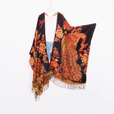 Welcome to my shop, I am in China. It will need around 30 days for international orders. Please consider the time when placing order. Long bohemian kimono,perfect for a casual day out Material: this kind of fabric is quite thick,soft and comfortable One size fit all: Width: 54 inches (137cm) Side length: 52 inches (133cm) Back length:34.5 inches (88 cm) CARE: Wash gently by hand in cold water. Single wash. Don't press! Hang to dry. Maybe you will like other items in my shop, find them here: http Bohemian Long Kimono With Tassels, Bohemian Fall Kimono With Tassels, Bohemian Tassel Kimono For Fall, Bohemian Fringe Kimono For Fall, Bohemian Shawl Kimono For Festivals, Fringe Kimono For Beach In Fall, Multicolor Kimono With Tassel Details, Multicolor Kimono With Tassels, Fall Bohemian Fringe Kimono