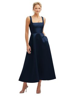 Formal Evening Wedding Guest Dress, Midi Gown, Midi Gowns, Dessy Collection, Guest Attire, Wedding Attire Guest, Square Neck Dress, Full Circle Skirts, Wedding Guest Outfit Summer