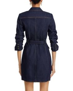 Cinq a Sept Jenessa Denim Blazer Dress Elegant Belted Denim Dress, Chic Fitted Belted Denim Dress, Elegant Knee-length Denim Dress For Work, Elegant Denim Dresses For Work, Elegant Long Sleeve Denim Dress, Elegant Dark Wash Dresses For Work, Elegant Dark Wash Dress For Work, Chic Denim Dress For Work, Elegant Fitted Denim Dress For Fall