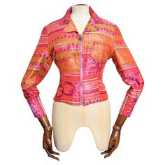 Fabulous 1990's Vintage Zip down Jacquard Jacket by Christian Lacroix, in beautiful hot pink and orange 'LaCroix' signature material, with a fitted cut that gives the garment and a sculpted silhouette. MADE IN FRANCE. Pit to pit - 18.5" Shoulder to hem - 19" Pit to Cuff - 15" We Recommended SIZE UK 8-10 (USA 6-8) - / however it could also fit a UK 6 nicely too worn a little Looser (USA 4). Good Condition despite age related wear, no obvious major flaws. 95% Acetate / 5% Rayon Huge Hair, Jacquard Jacket, Antique Dress, Christian Lacroix, Marc Fisher, Down Jacket, Pink And Orange, Hot Pink, Fashion Outfits