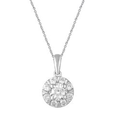 A cluster of round-cut diamonds make this sterling silver pendant a dazzling choice. A cluster of round-cut diamonds make this sterling silver pendant a dazzling choice. Metal: sterling silver Chain length: 18 in. Packaging: boxed NA Finish: polished Chain type: cableDIAMOND DETAILS Total weight: 1/2 ct. Color grade: I-J Clarity: I2-I3 Shape: round brilliant Setting: prong Gemstones may have been treated to enhance their appearance. Special care may be required. Please visit our Gemstone Treatme Cluster Pendant, Diamond Cluster, 2 Carat, Round Cut Diamond, Sterling Silver Pendant, Round Brilliant, Chain Lengths, Chain Length, Sterling Silver Chains