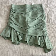 Retailer: Zara -Size: M -Color: Green -Material: Viscose -Condition: Never Worn! -Other Details: Zipper In The Back Mini Skirt For Date Night In Spring, Spring Date Night Skirted Bottoms, Spring Skirted Bottoms For Date Night, Skirted Bottoms For Date Night In Spring, Elegant Green Ruched Skirt, High Waist Ruched Skirt For Spring, Chic Green Ruffled Skirt, Summer Fitted Skirt With Folds, Green Fitted Mini Skirt With Ruffles