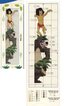 two cross stitch patterns with the same person on one side and an image of a man standing