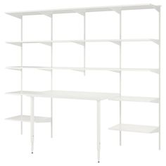 a white book shelf with four shelves on each side