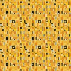 an abstract yellow and black pattern with square shapes on it's surface, as well as small squares