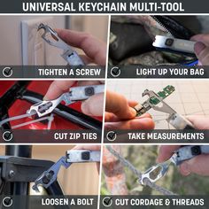 instructions on how to use the universal keychain multi - tool with pictures below