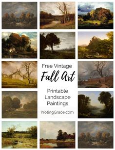 a collage of paintings with the title free vintage fall art printable landscape paintings