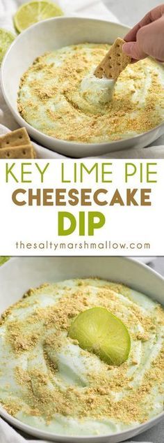 two pictures showing how to make key lime pie cheesecake dip