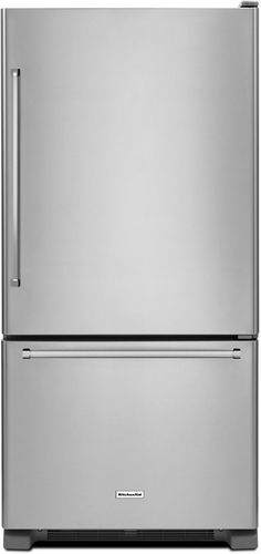 a stainless steel refrigerator freezer with two drawers and no ice maker on the bottom