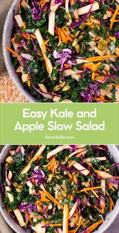 an easy and delicious salad made with kale, apples, cabbage, carrots, and apple slices