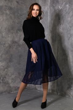 Dark blue lace skirts with side pockets ➤ Features > Skirt length - 66cm (25,98'') - 72cm (28,34'') > Skirt with lining > Knee length ➤ Sizing My Size Guide in FAQ section below will help you define the perfect size match. The item can also be made according to your measurements - just message them to me. ➤ Delivery Your item is made-to-order and will be ready within 2-7 days. Average delivery times: > North America: up to 1-2 weeks > New Zealand, Australia: up to 2-3 weeks > E Blue Flared Tulle Skirt, Flared Skirt With Lace Trim, Elegant Navy Midi Skirt, Lace Lined Skirt, Navy Midi Lined Skirt, Navy Lined Midi Skirt, Relaxed Lace Midi Skirt, Flowy Lace Trim Flared Skirt, Lace Full Pleated Skirt