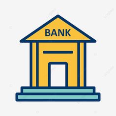 a bank building with the word bank on it's front and bottom half in blue and yellow