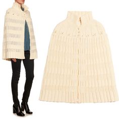 HTML 5 Template   NEW $2,100 SAINT LAURENT Ivory White Soft Wool Fall/Winter Capelet Poncho Shawl Size(s) -Xsmall, Length: about 30" Description New with tags. Purchased from YSL. Retail $2,100 Authentic Saint Laurent capelet in a cozy vintage style. Ivory, almost cream, in all wool is very soft. Mid-weight striped-knit wool. Ribbed-knit stand collar with three-button fastening. Slim-fitting across the shoulders, falls loosely over the body. 100% wool. Style 408941. Made in Italy. Perfect cover Chic Wool Sweater With Pointelle Knit, Elegant White Jacquard Knit Sweater, Cream Cashmere Sweater Coat For Winter, Winter Cream Cashmere Sweater Coat, Elegant White Merino Wool Outerwear, Elegant Cream Cable Knit Outerwear, White Wool Knitted Outerwear, Beige Wool Knitted Sweater Coat, White Knitted Wool Outerwear