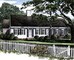 this is an artist's rendering of the country house in colonial style with white picket fence