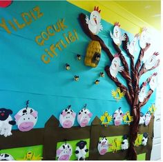 a bulletin board with farm animals on it