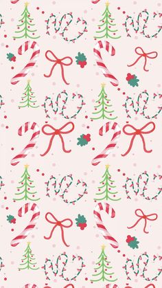 a christmas pattern with candy canes and bows