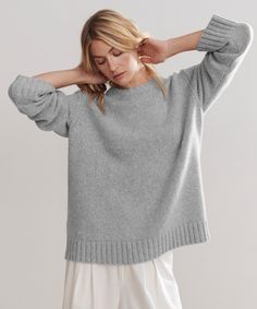 Cashmere Amelia Crewneck Grey Oversized and luxuriously lightweight, you’ll reach for this perfect transitional crewneck in any season. 100% cashmere. Made in China. Oversized straight-sleeve crewneck. | Jenni Kayne Women's Cashmere Amelia Crewneck Top Size 2X Relaxed Fit Cashmere Sweater For Layering, Spring Cashmere Sweater In Relaxed Fit, Spring Cashmere Sweater With Relaxed Fit, Relaxed Fit Cashmere Sweater With Soft Knit, Oversized Merino Wool Crew Neck Top, Relaxed Fit Cashmere Sweater With Ribbed Neckline, Jenni Kayne, Womens Cashmere, Fuzzy Sweater