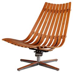 an office chair with wooden slats on the back