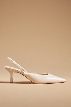 Slingback Heels by Guilhermina in Beige, Women's, Size: 41:10.5-11 at Anthropologie Kitten Heels Wedding, Unique High Heels, Kitten Heel Slingbacks, Kitten Heel Wedding Shoes, Heels Kitten, Bridal Pumps, Wedding Shoes Low Heel