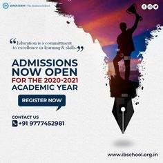 an advertisement for the school's graduation ceremony with a silhouette of a man holding a flag