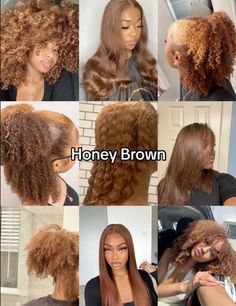 honey brown type 4 hair Dyed Curly Hair, Highlights Curly Hair, Mixed Curly Hair, Cute Hair Colors, Types Of Hair, Dyed Hair Inspiration