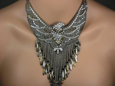 Bead Embroidery Statement Swarovski Eagle Necklace. $675.00, via Etsy.