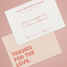 two business cards with the words thanks for the love on them