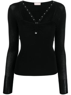 black knitted construction sweetheart neck buckle-embellished straps long sleeves skinny cut straight hem Long Sleeve Goth Shirt, Boho Lifestyle, Goth Shirt, Fashion School, Knitted Tops, Sleeves Top, Knitted Top, Sweetheart Neck, Classy Women