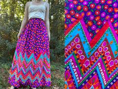 Bohemian Multicolor Skirt For Fiesta, Multicolor Bohemian Skirt For Fiesta, Multicolor Floral Print Skirt For Festival, Festival Multicolor Floral Print Skirt, Fitted Multicolor Maxi Skirt For Festival, Hippie Multicolor Floral Print Skirt, Vibrant Multicolor Floral Print Skirt, Vibrant Multicolor Maxi Skirt For Spring, Vintage Skirt For Spring Festival