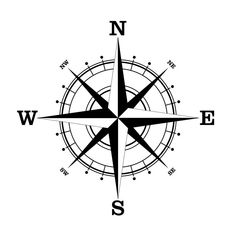 a black and white compass with the letter s in it's center, on a white background