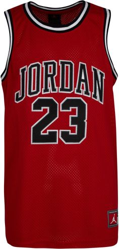 Fit & Design Big 23 DNA logo Smooth mesh fabric feels soft Breathable and comfy Classic tank top design Additional Details Machine wash Jordan 23 Jersey, Dna Logo, Red Tank Top, Jordan Basketball, Jordan 23, Nike Boy, Red Tank, Youth Sports, Red Tank Tops