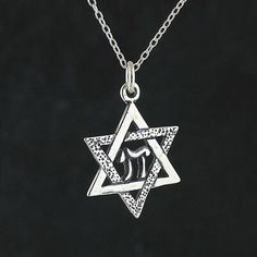 Silver Star Of David Necklace For Formal Occasions, Classic Star Of David Necklace As Gift, Silver Star Of David Necklace Stamped 925, Sterling Silver Star Of David Jewelry Stamped 925, Classic Star Of David Necklace For Gift, Silver Spiritual Necklace With Hallmark, Formal Silver Star Of David Necklace, Silver Star Of David Necklace For Gift, Silver Star Of David Jewelry With Charms