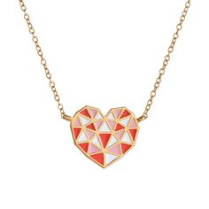 These heart mosaic necklaces are one of a kind, they are made up of a sea of connected triangles that represent all the pieces of your heart making it whole. Size: the heart is roughly 11/16 wide (1.8 cm) by 9/16 high (1.5cm). You can pick your favorite chain length. Material: the heart is in 14K yellow gold micron plated bronze and the chains and clasp are in gold filled. White Triangle Jewelry Gift, Geometric Pink Jewelry For Gifts, Geometric Pink Jewelry For Gift, Triangle Necklace With Adjustable Chain For Gift, Triangle Shaped White Jewelry For Gifts, Pink Geometric Jewelry For Gifts, Pink Geometric Jewelry For Gift, White Triangle Jewelry For Gift, Pink Triangle Jewelry For Gifts