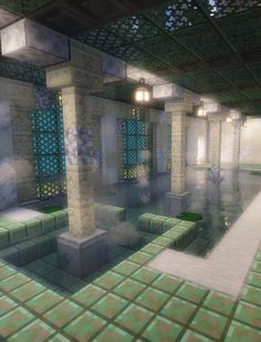 Indoor Minecraft pool Minecraft White Floor Design, Minecraft Underwater Decoration, Glass Floor Minecraft, Minecraft Glass Design, Minecraft Castle Aesthetic, Underwater Minecraft Base, Aquarium Minecraft Ideas, House On Water Minecraft, Minecraft Snowy Village