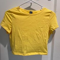 Medium Yellow Shein Crop Top Never Worn!! #Yellow #Croptop #Shein #Cute #Comfy Trendy Yellow Stretch T-shirt, Trendy Stretch Yellow T-shirt, Yellow Stretch Short Sleeve Crop Top, Casual Yellow Cropped Crop Top, Yellow Stretch Cotton Top, Yellow Cotton Short Sleeve Crop Top, Yellow Cotton Crop Top With Short Sleeves, Yellow Cropped Stretch Tops, Basic Yellow T-shirt For Spring