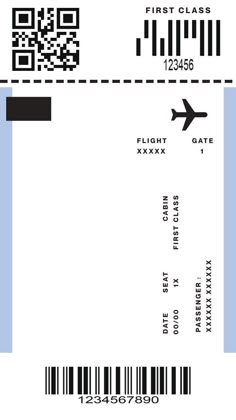 a boarding card with an airplane on the side and a barcode for flight tickets