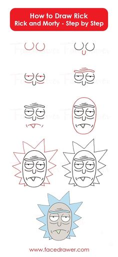 how to draw rick face step by step for kids and adults with easy drawing instructions