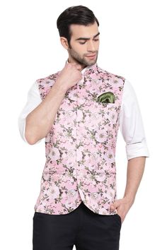 Waist Length Nehru Jacket in Pink Pink Nehru Jacket For Men, Formal Casual Wear, Ethnic Jacket, Nehru Jacket For Men, Mandarin Collar Jacket, Mens Indian Wear, Shirt And Trouser, Jacket Store, Sleeveless Coat